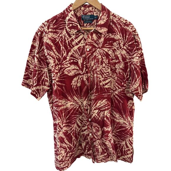 Polo Ralph Lauren Clayton Silk & Linen Button Up Hawaiian Shirt Size Large - Picture 2 of 8